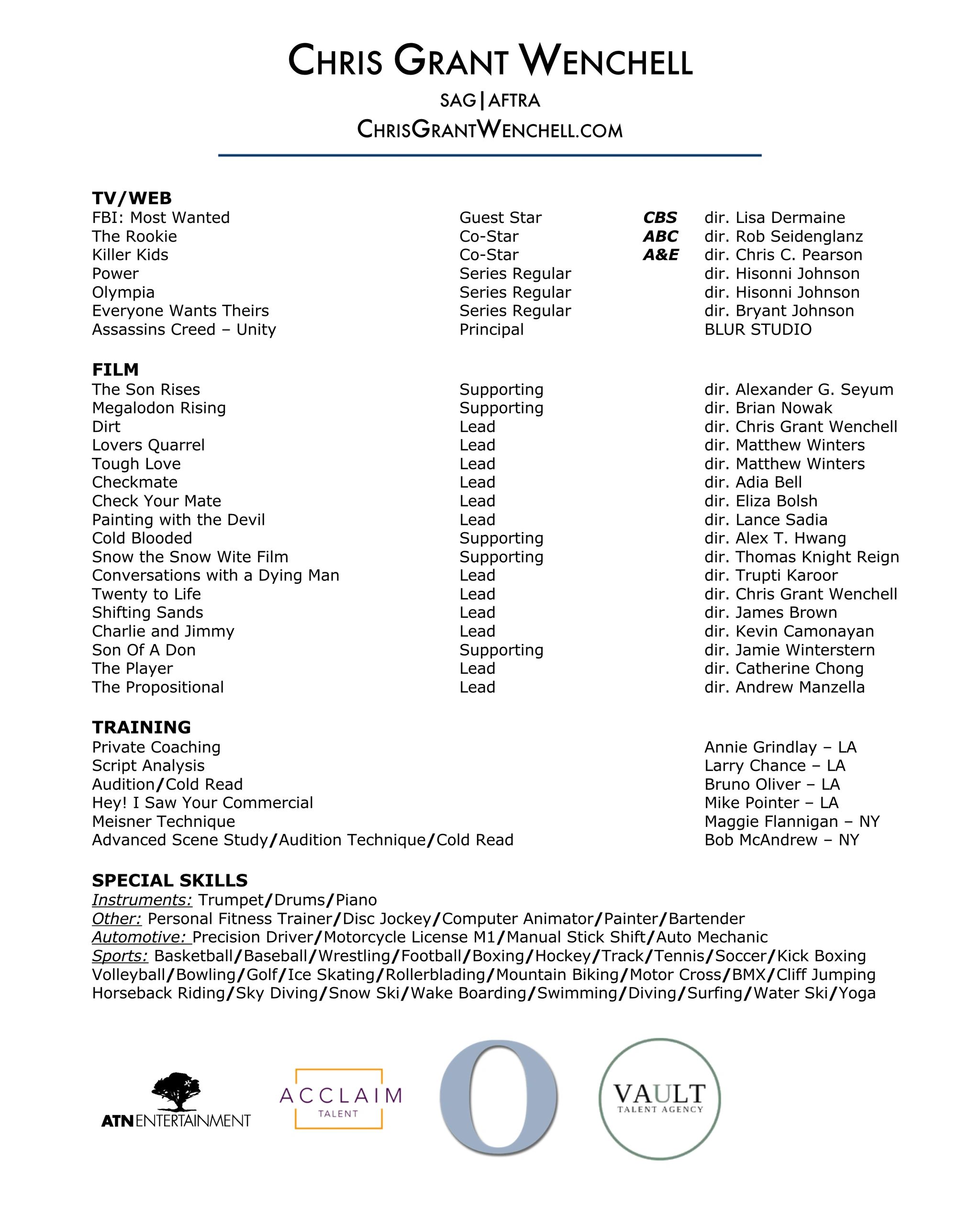 Actor Resume – Chris Grant Wenchell