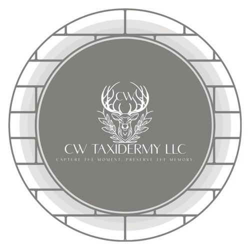 Logo for CW Taxidermy LLC featuring a deer head and the tagline about preserving memories.