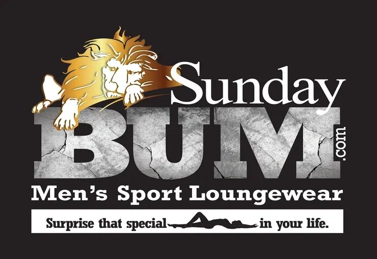 Logo for Sunday BUM men's sport loungewear with a lounging lion graphic.
