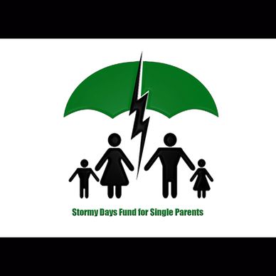 Logo of Stormy Days Fund for Single Parents with family and umbrella.