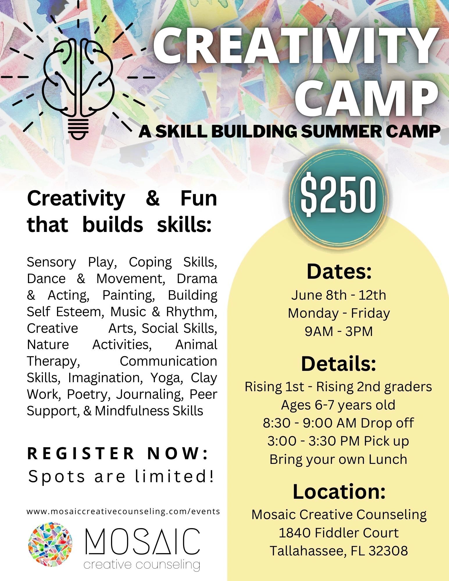 June 8th - June 12th Creativity Summer Camp: RISING 1st -2nd Graders