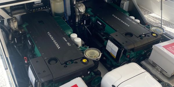 Two Volvo Penta marine engines inside a boat.