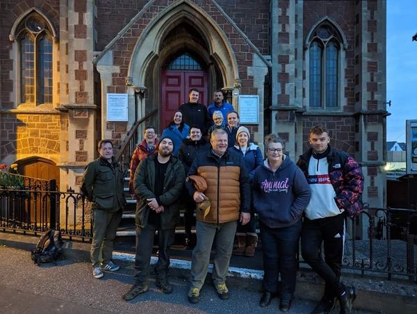 Bobbie hosting for a group on the Watchet Ghost Walk