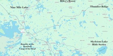 Map highlighting Skeleton Lake Ride Series and nearby landmarks.