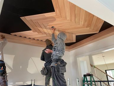 Chevron wood accent ceiling 