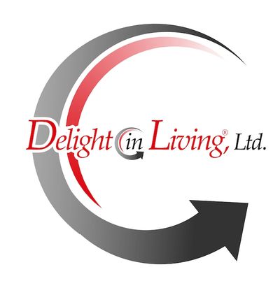 Logo of Delight in Living, Ltd. with circular arrows and red-black text.