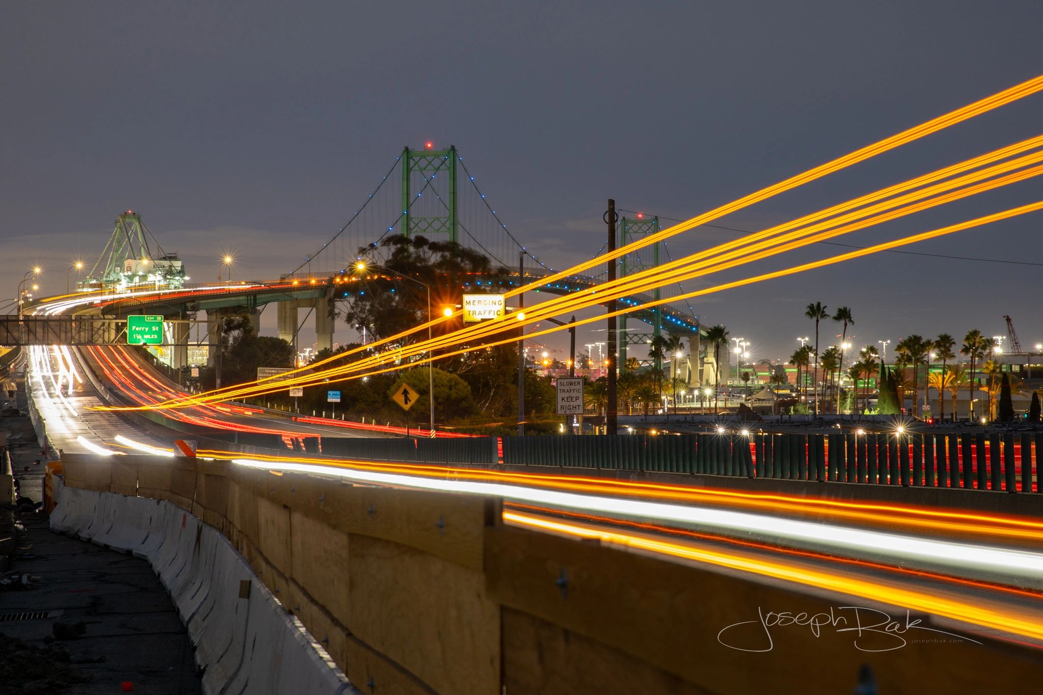 San Pedro, California. The Evergreen and STS taken from the top of the Vincent Thomas Bridge.