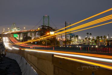San Pedro, California. Amazing historical long exposure photo of the Vincent Thomas Bridge.