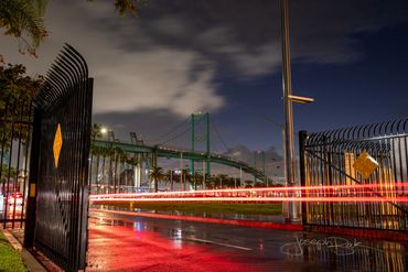 San Pedro, California. Long exposure reflection of the Vincent Thomas Bridge from a rainstorm. 