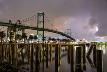San Pedro, California. Beautiful sunrise pastel colors and the Vincent Thomas Bridge / Port of Los A