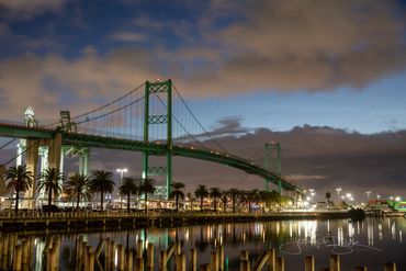 San Pedro, California. Beautiful cloudy blue hour sunrise of the Vincent Thomas Bridge.
