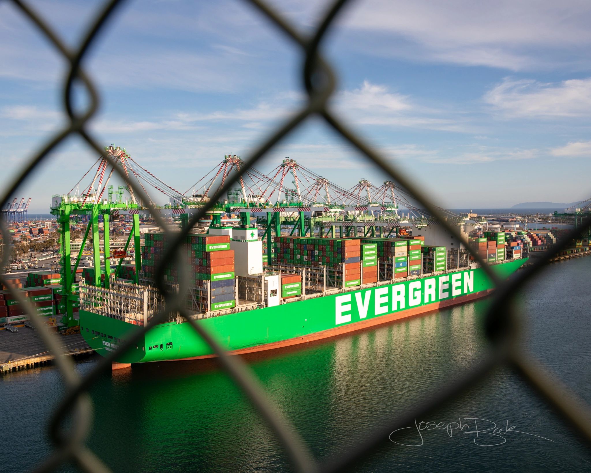 San Pedro, California. The Evergreen and STS taken from the top of the Vincent Thomas Bridge.