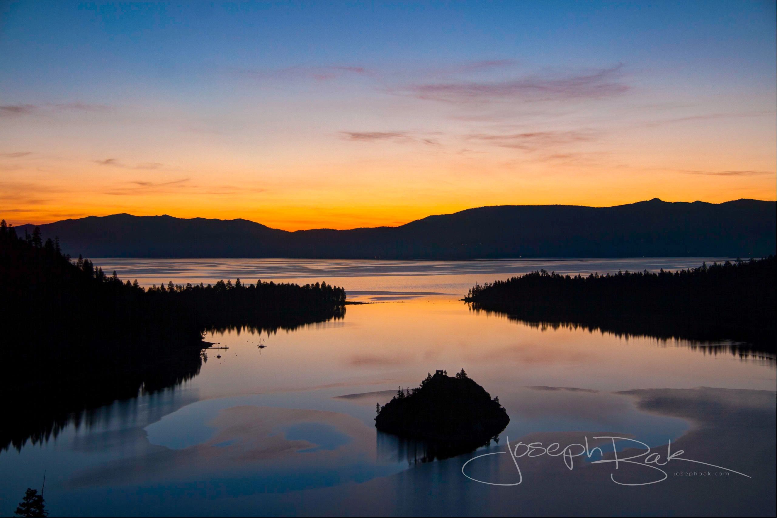 Wind swirls painting Emerald Bay,  Lake Tahoe. 