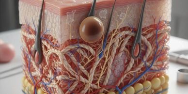 Detailed 3D model of human skin layers.