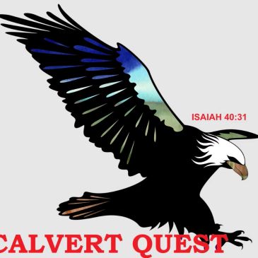 Illustration of a flying eagle with Calvert Quest and ISAIAH 40:31 text.