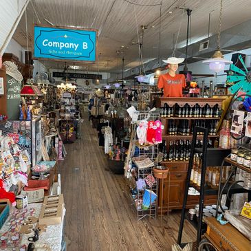 Interior of a rustic gift and antique shop named Company B.