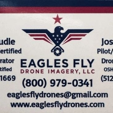 Business card for Eagles Fly Drone Imagery, LLC with contact details.