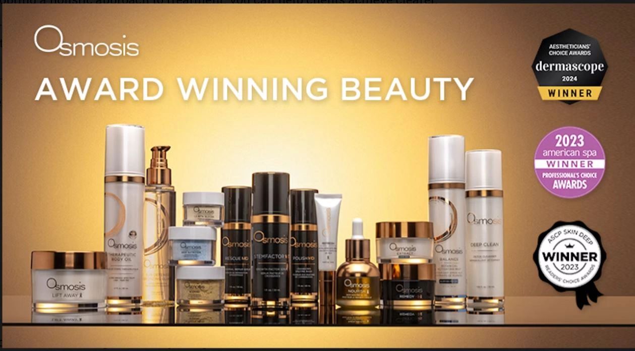 Osmosis award-winning beauty product range with multiple accolades.