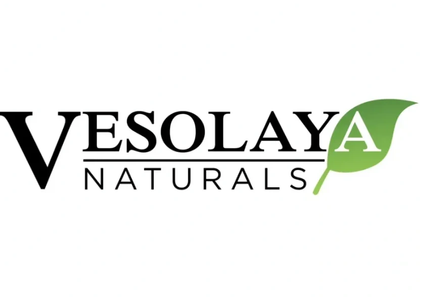 Logo of Vesolaya Naturals with a green leaf.