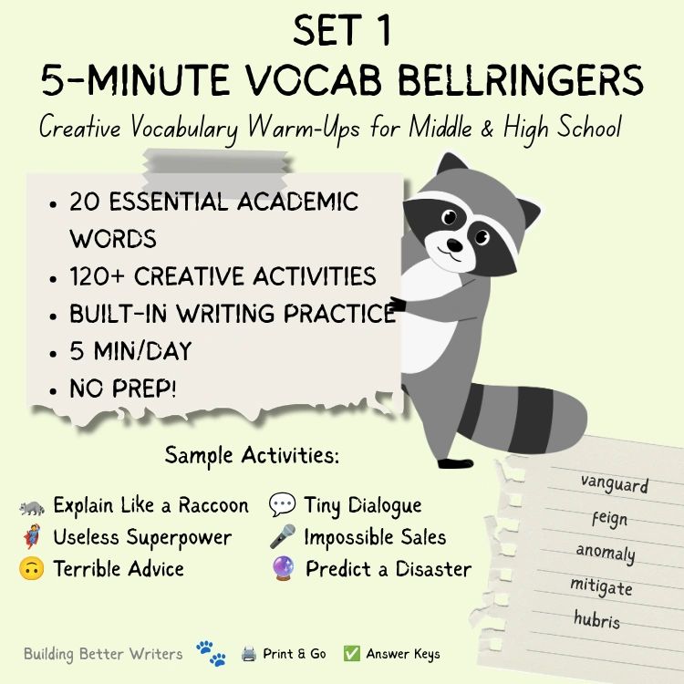 5-minute vocab bellringers for middle and high school with creative activities.