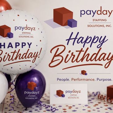 Balloons and decorations celebrate Paydayz Staffing Solutions' birthday.