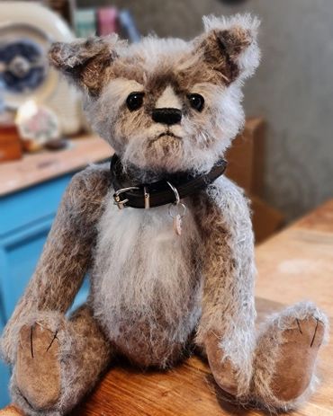 Handmade mohair bear.  This little guy was actually styled on my clients little dog.