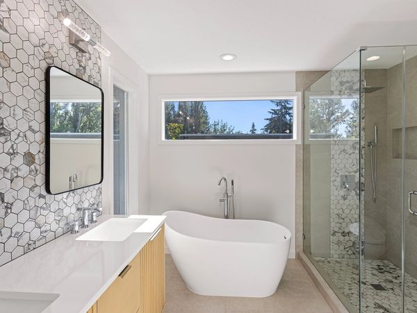 Master bathroom,full bathroom, full home, free standing tub, fixture, double sink vanity, contractor