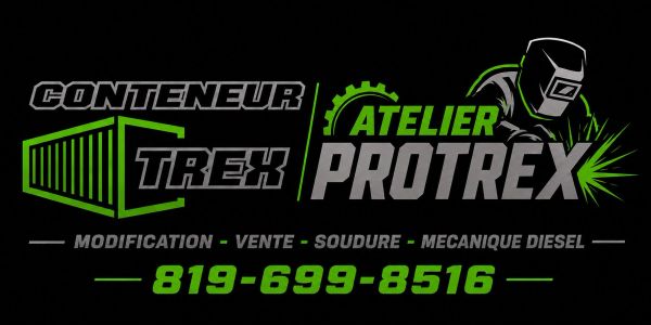 Logo de Conteneur Trex et Atelier Protrex avec numéro de téléphone.
