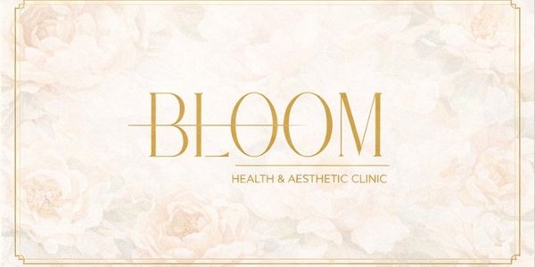 Bloom Health &amp; Aesthetic Clinic logo with elegant floral background.