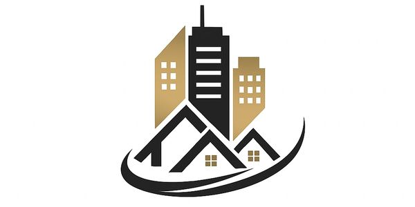 Stylized logo combining houses and skyscrapers with a swoosh element.