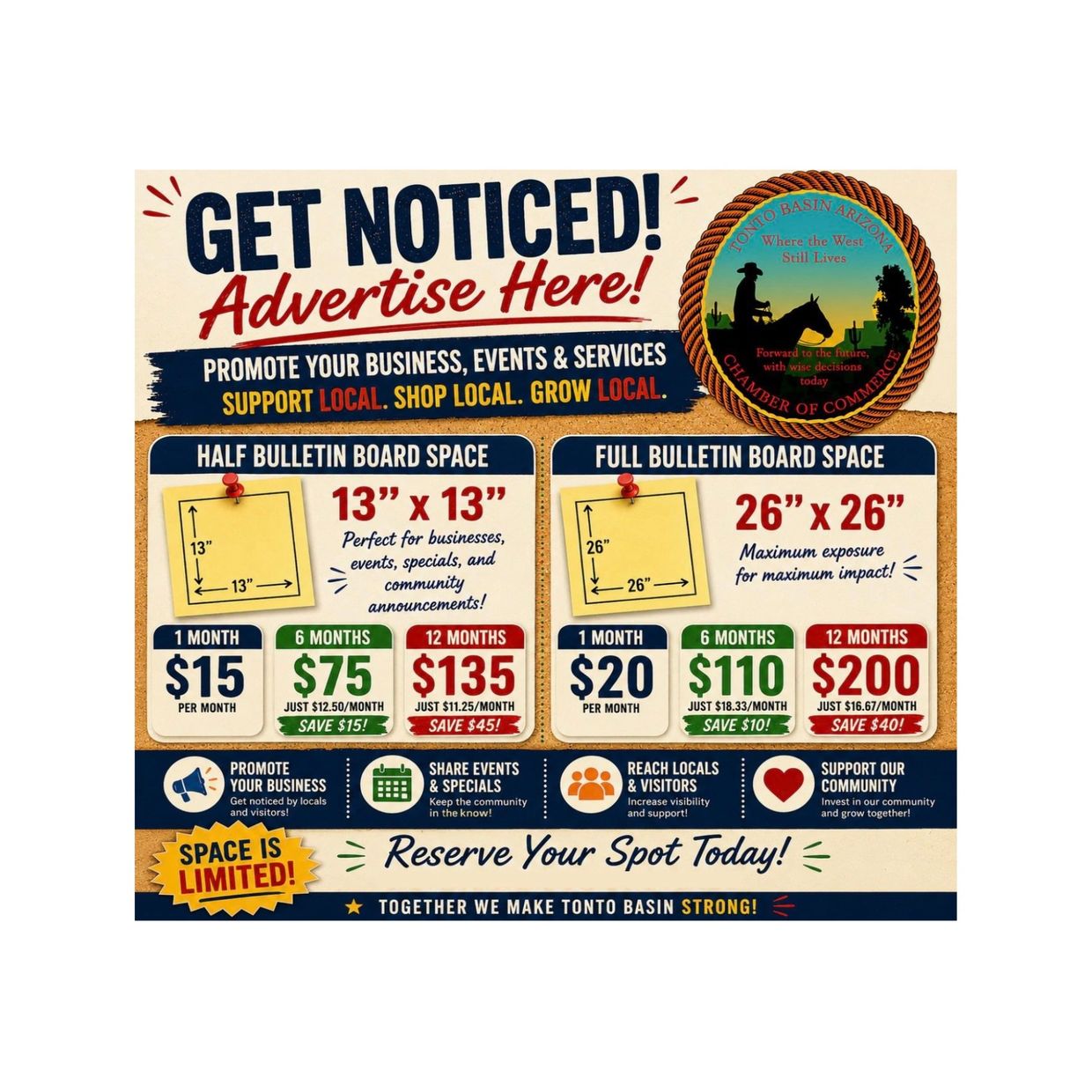 Advertisement for bulletin board space in Tonto Basin, Arizona.