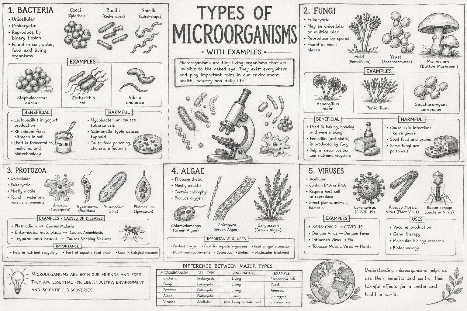 Types of Microorganisms with Examples