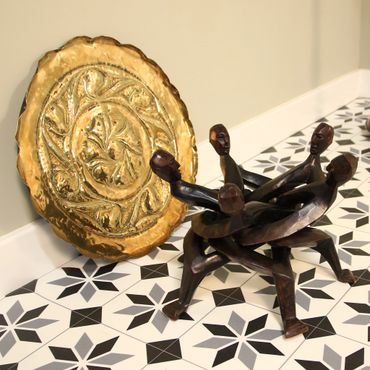 Asian Carved Table with Brass Top