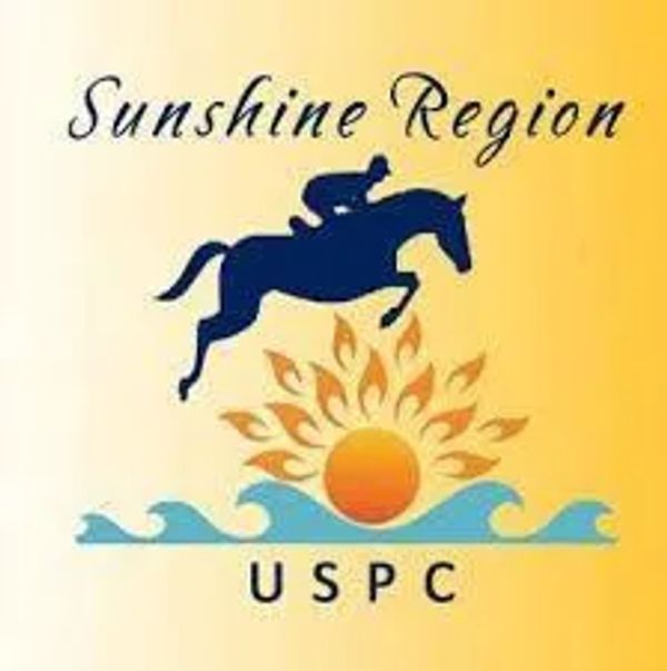 Logo of Sunshine Region USPC with horse, rider, sun, and waves.