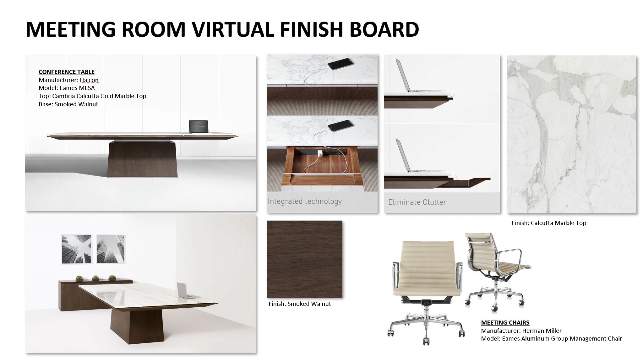 Virtual Finish Board of Proposed Meeting Room Furniture