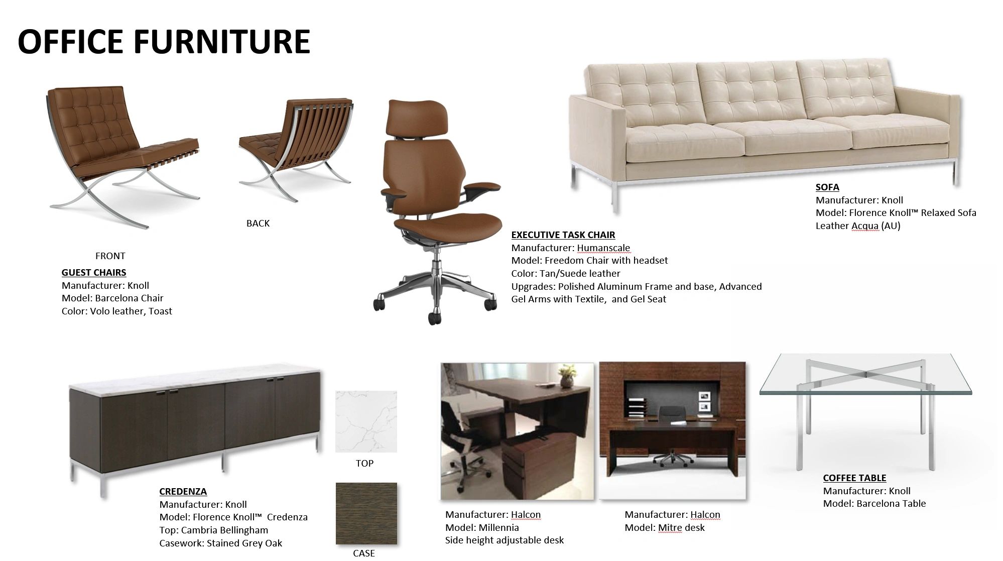 Virtual Finish Board of Proposed Executive Office Furniture