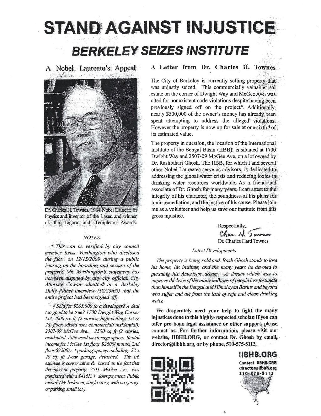 An article featuring the letter of Dr. Charles H. Townes
