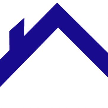 Blue house roof icon with chimney.
