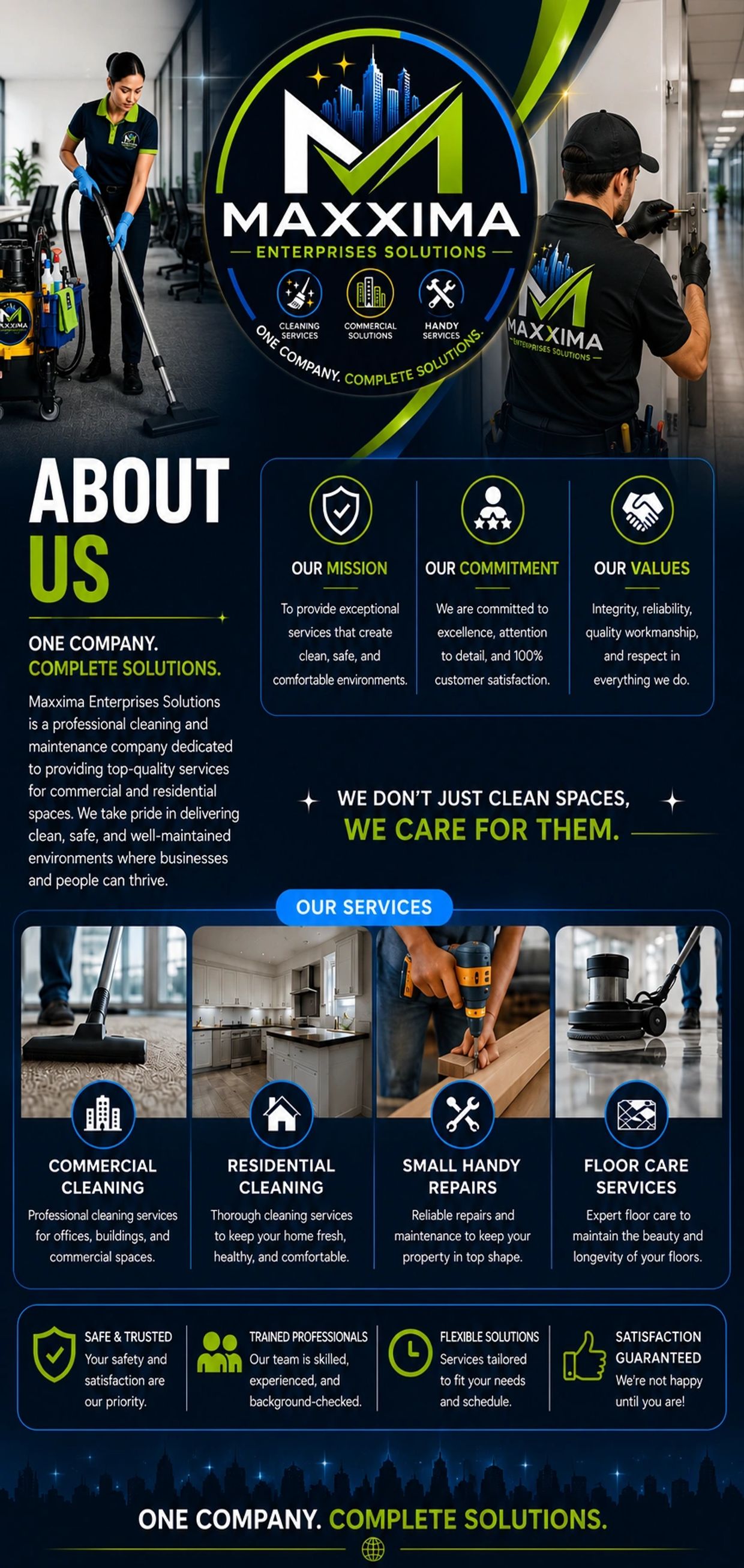 Maxxima Enterprises Solutions offers professional cleaning and maintenance services with a commitment to quality.