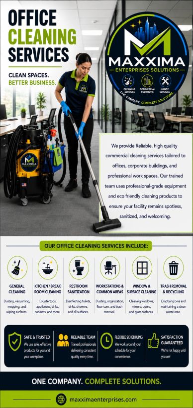 Office cleaning services by Maxxima Enterprises with professional and eco-friendly solutions.