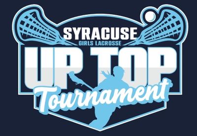 Logo for Syracuse Girls Lacrosse Up Top Tournament with lacrosse sticks and player silhouette.