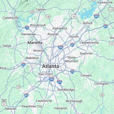 Map showing Atlanta and surrounding cities in Georgia.