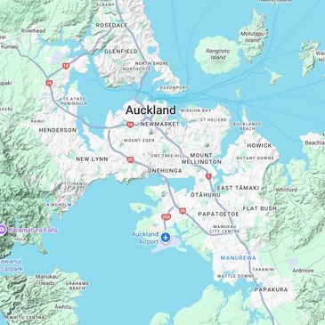 Map showing Auckland with its suburbs and landmarks.