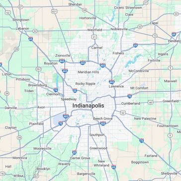 Map showing Indianapolis and surrounding towns with major highways.