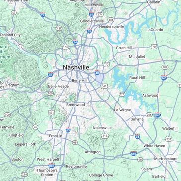 Map highlighting Nashville and surrounding cities with major highways.