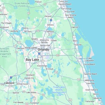 Map showing Orlando and surrounding areas in Florida.