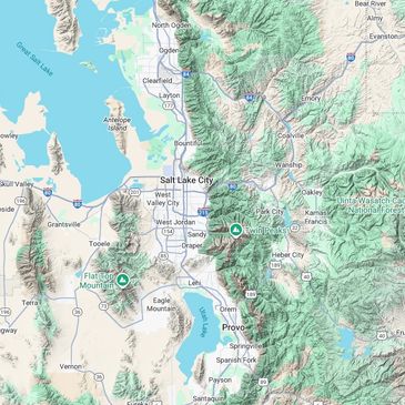 Map showing Salt Lake City and surrounding mountainous areas in Utah.