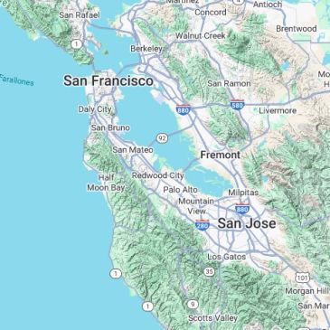 Map showing San Francisco Bay Area with cities and highways.