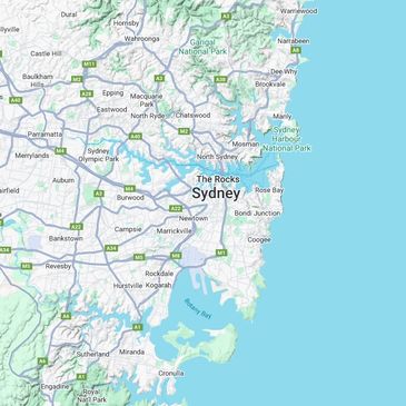 Map showing Sydney and surrounding suburbs in Australia.