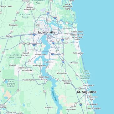 Map showing Jacksonville and St. Augustine area in Florida.